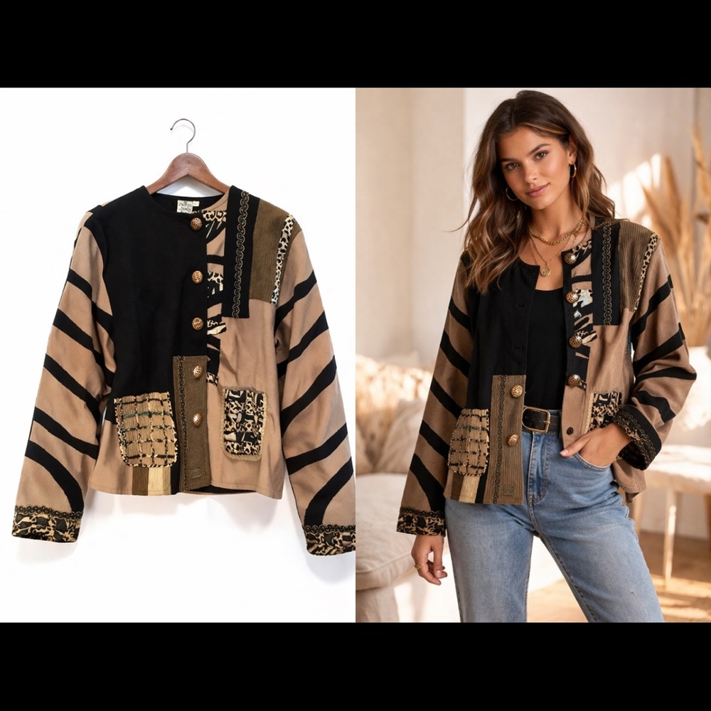 Parsley & Sage Patchwork Jacket Boho Mixed Print … - image 1